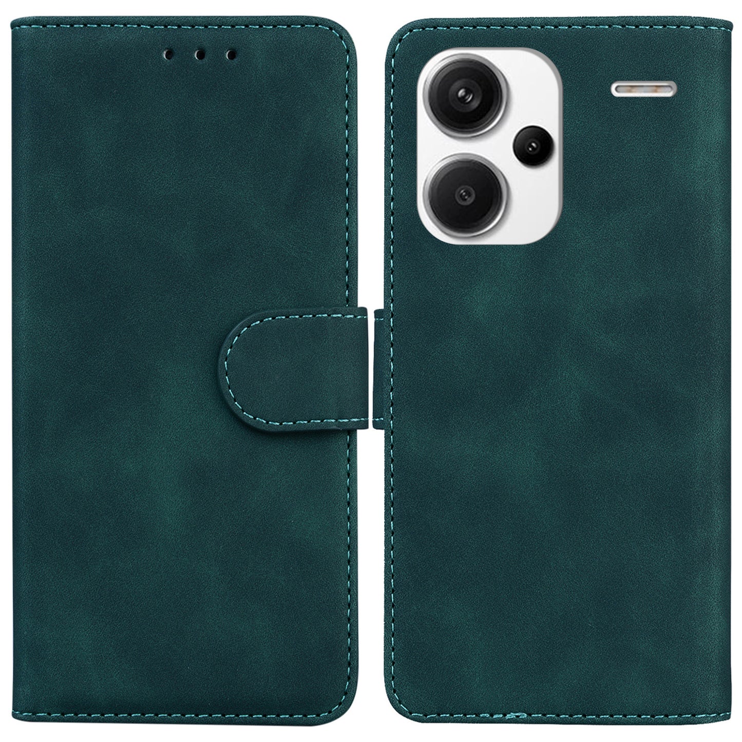 For Xiaomi Redmi Note 13 Pro+ 5G Case Solid Color Leather Phone Cover Stand Card Holder - Green