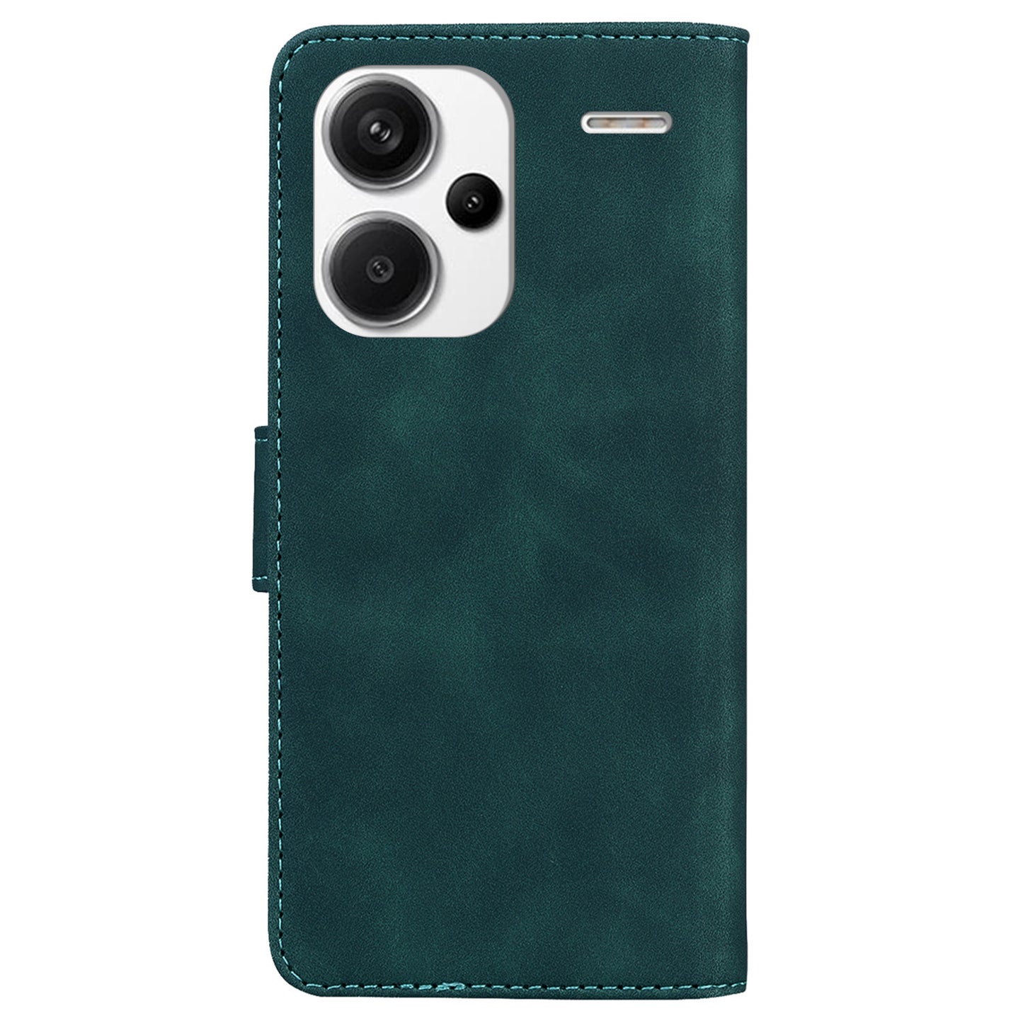 For Xiaomi Redmi Note 13 Pro+ 5G Case Solid Color Leather Phone Cover Stand Card Holder - Green