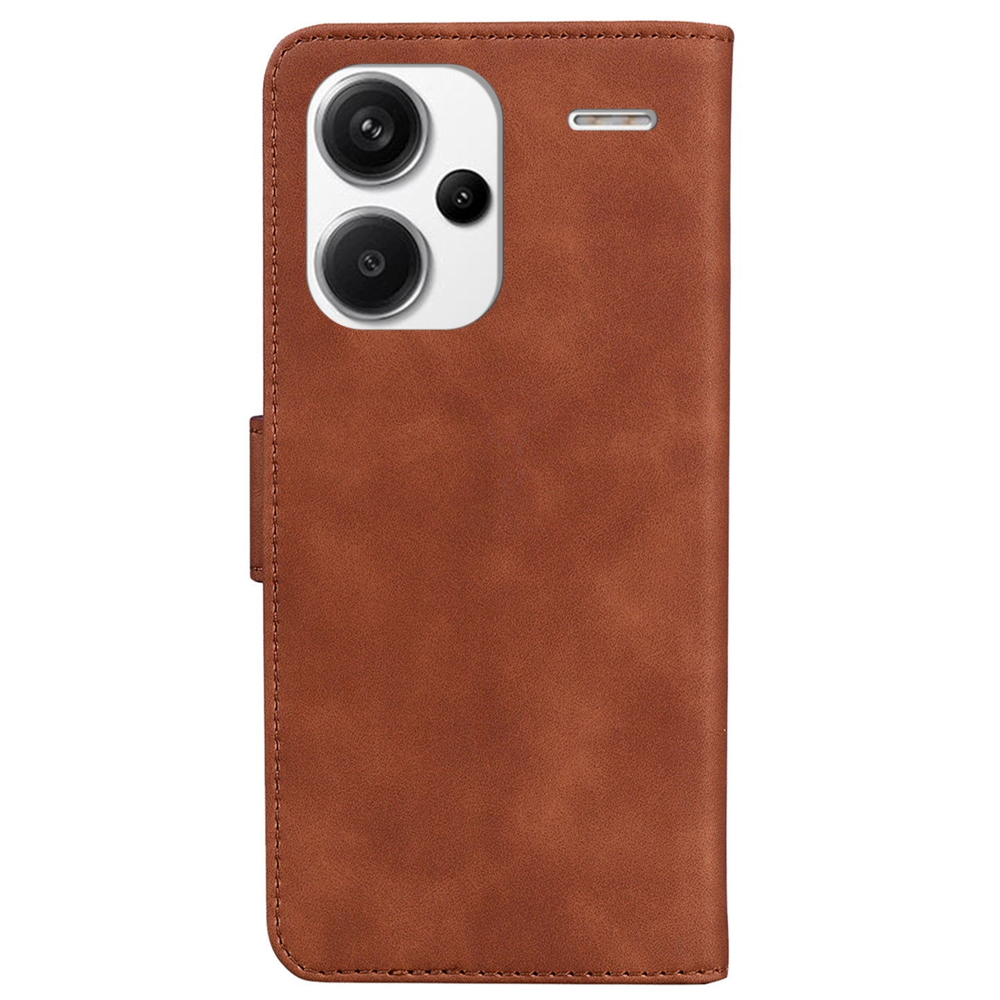 For Xiaomi Redmi Note 13 Pro+ 5G Case Solid Color Leather Phone Cover Stand Card Holder - Brown