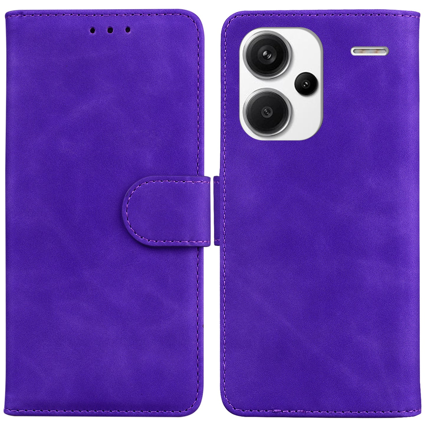 For Xiaomi Redmi Note 13 Pro+ 5G Case Solid Color Leather Phone Cover Stand Card Holder - Purple