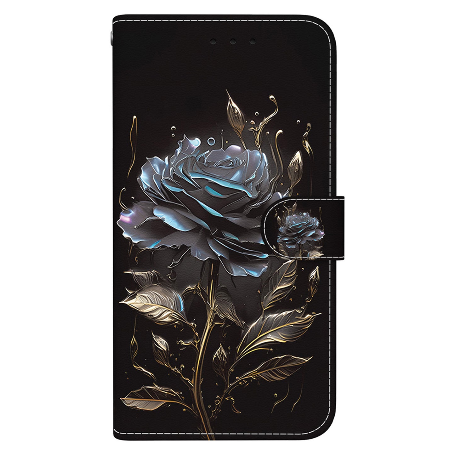 For Xiaomi Redmi Note 13 Pro+ 5G Phone Case Pattern Printing Cover Stand Wrist Strap - Black Rose