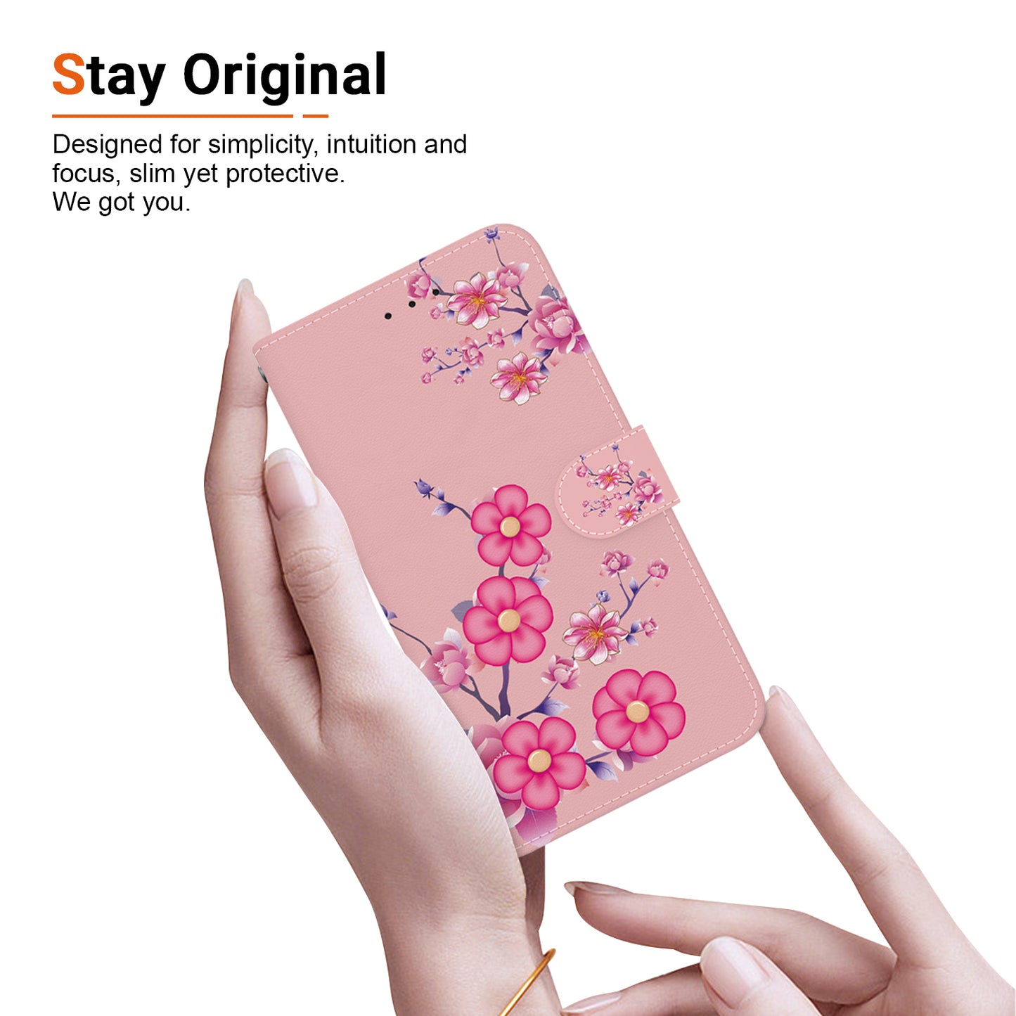 For Xiaomi Redmi Note 13 Pro+ 5G Phone Case Pattern Printing Cover Stand Wrist Strap - Sakura