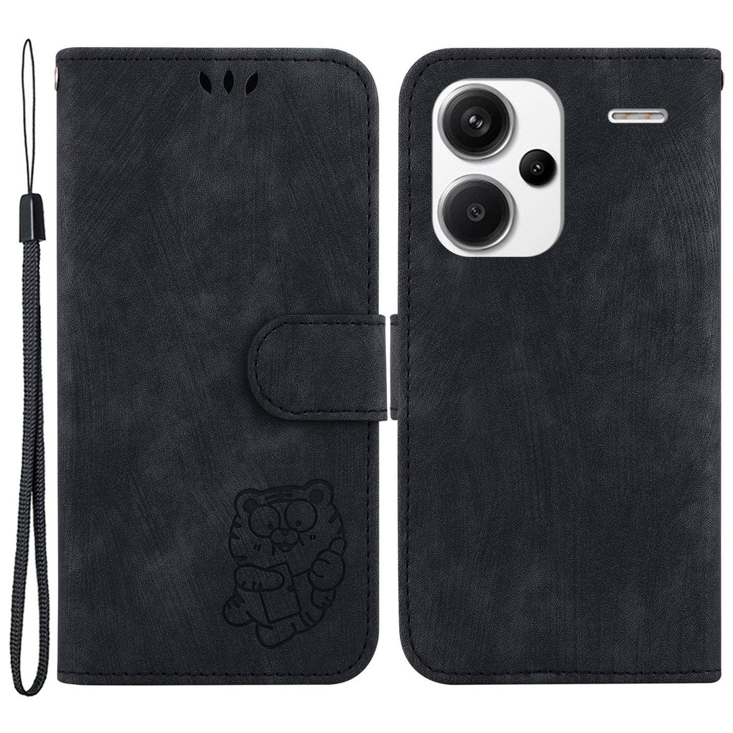 For Xiaomi Redmi Note 13 Pro+ 5G Case Wallet Cute Tiger Pattern Flip Shockproof Phone Cover - Black