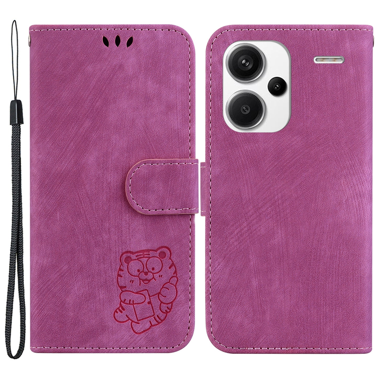 For Xiaomi Redmi Note 13 Pro+ 5G Case Wallet Cute Tiger Pattern Flip Shockproof Phone Cover - Rose