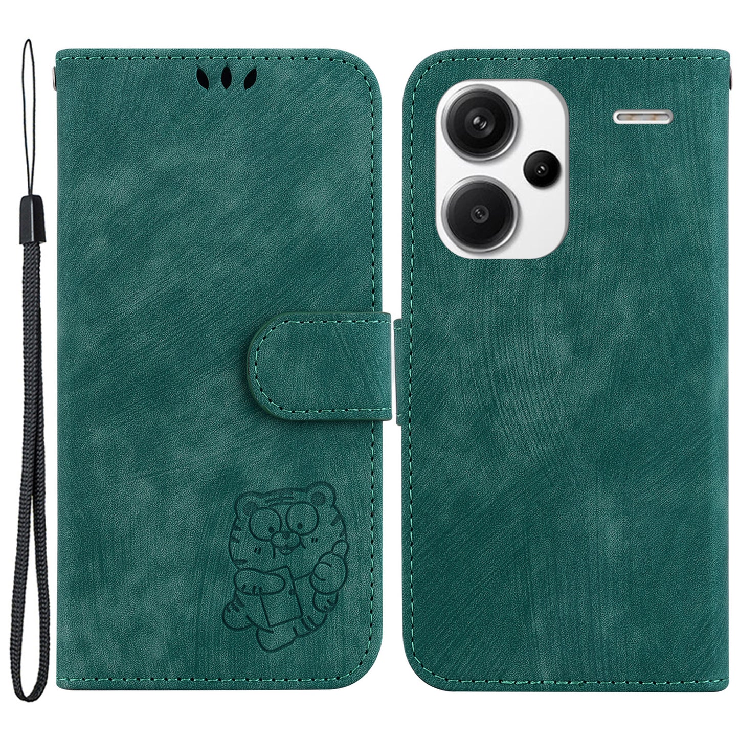 For Xiaomi Redmi Note 13 Pro+ 5G Case Wallet Cute Tiger Pattern Flip Shockproof Phone Cover - Green