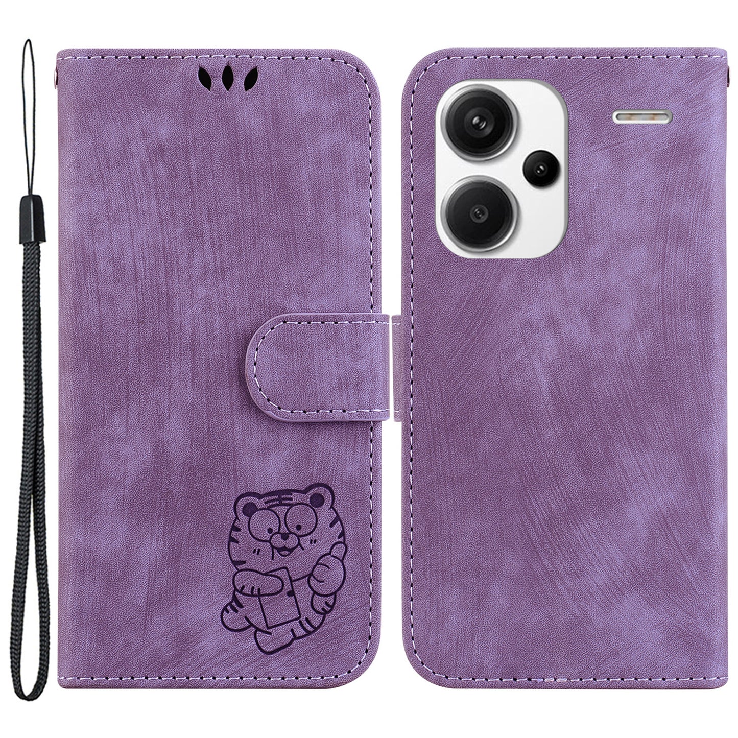 For Xiaomi Redmi Note 13 Pro+ 5G Case Wallet Cute Tiger Pattern Flip Shockproof Phone Cover - Purple