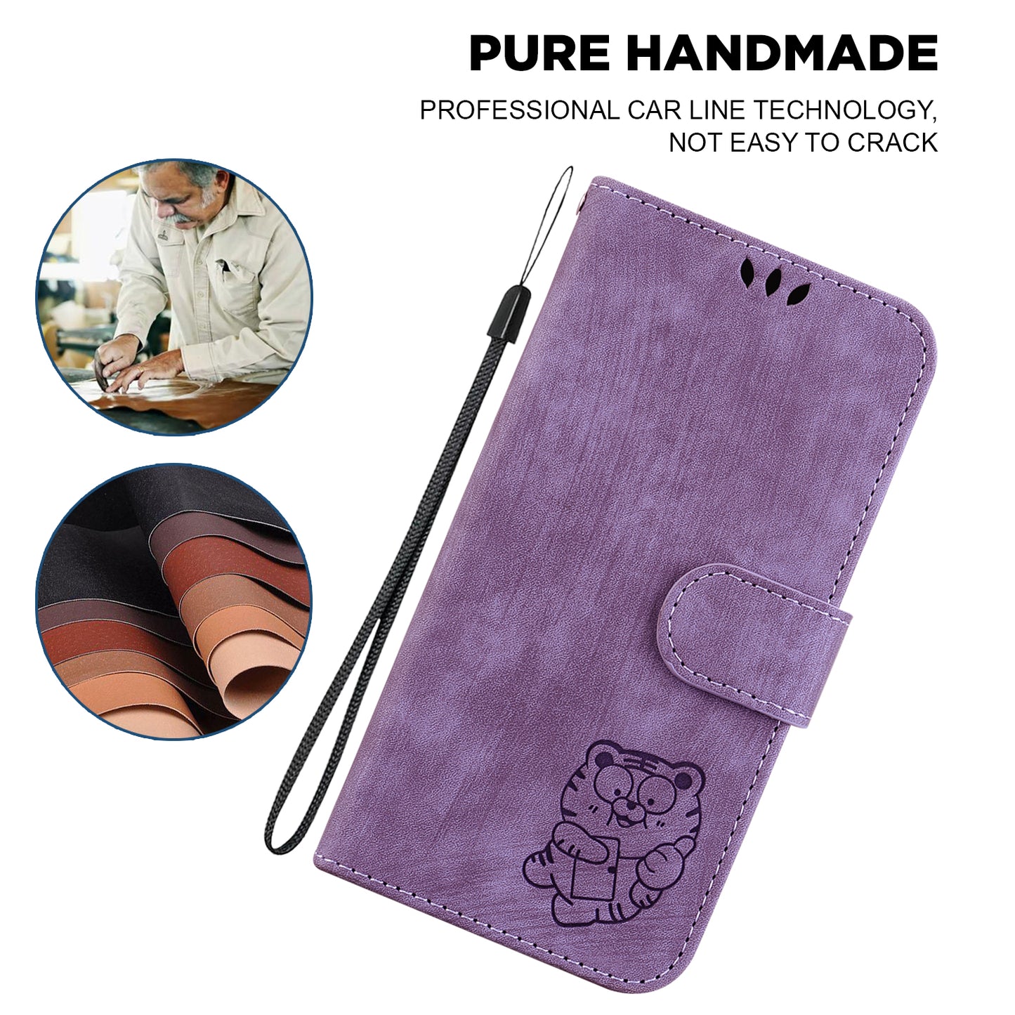 For Xiaomi Redmi Note 13 Pro+ 5G Case Wallet Cute Tiger Pattern Flip Shockproof Phone Cover - Purple