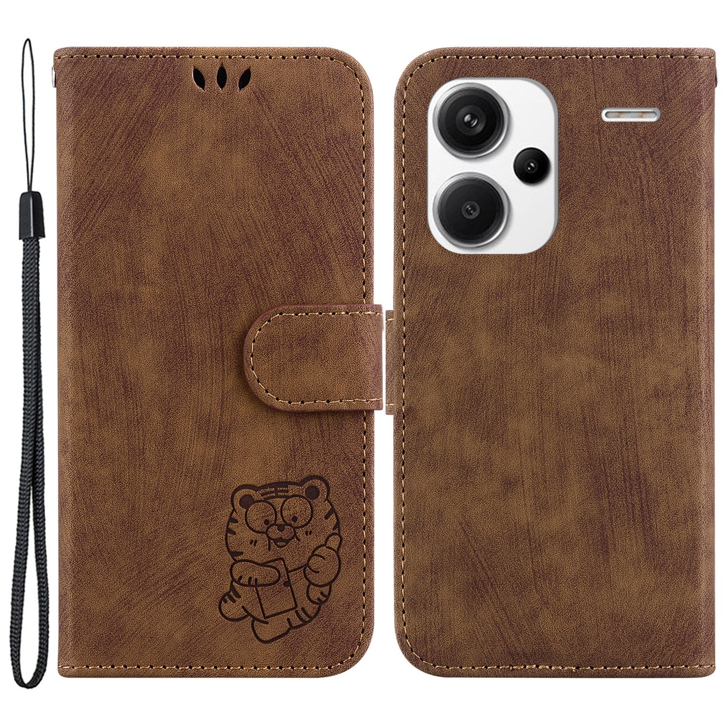 For Xiaomi Redmi Note 13 Pro+ 5G Case Wallet Cute Tiger Pattern Flip Shockproof Phone Cover - Brown