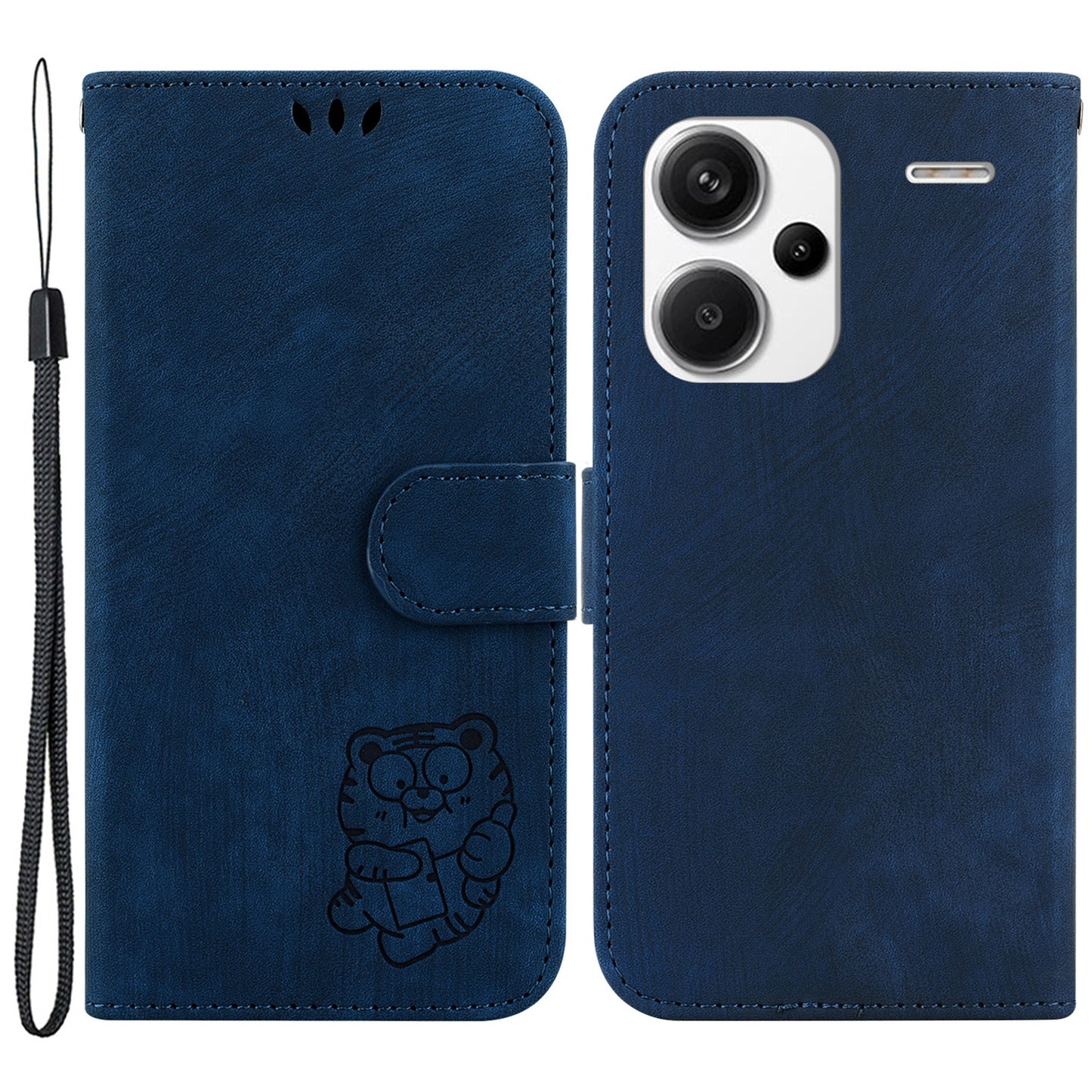 For Xiaomi Redmi Note 13 Pro+ 5G Case Wallet Cute Tiger Pattern Flip Shockproof Phone Cover - Dark Blue
