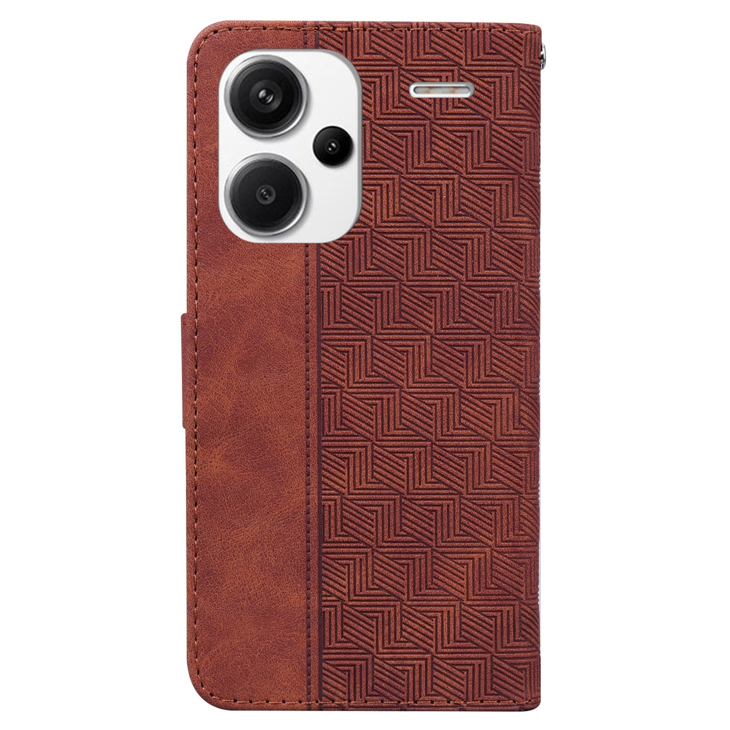 For Xiaomi Redmi Note 13 Pro+ 5G Wallet Case Geometry Pattern PU Leather Phone Cover - Brown