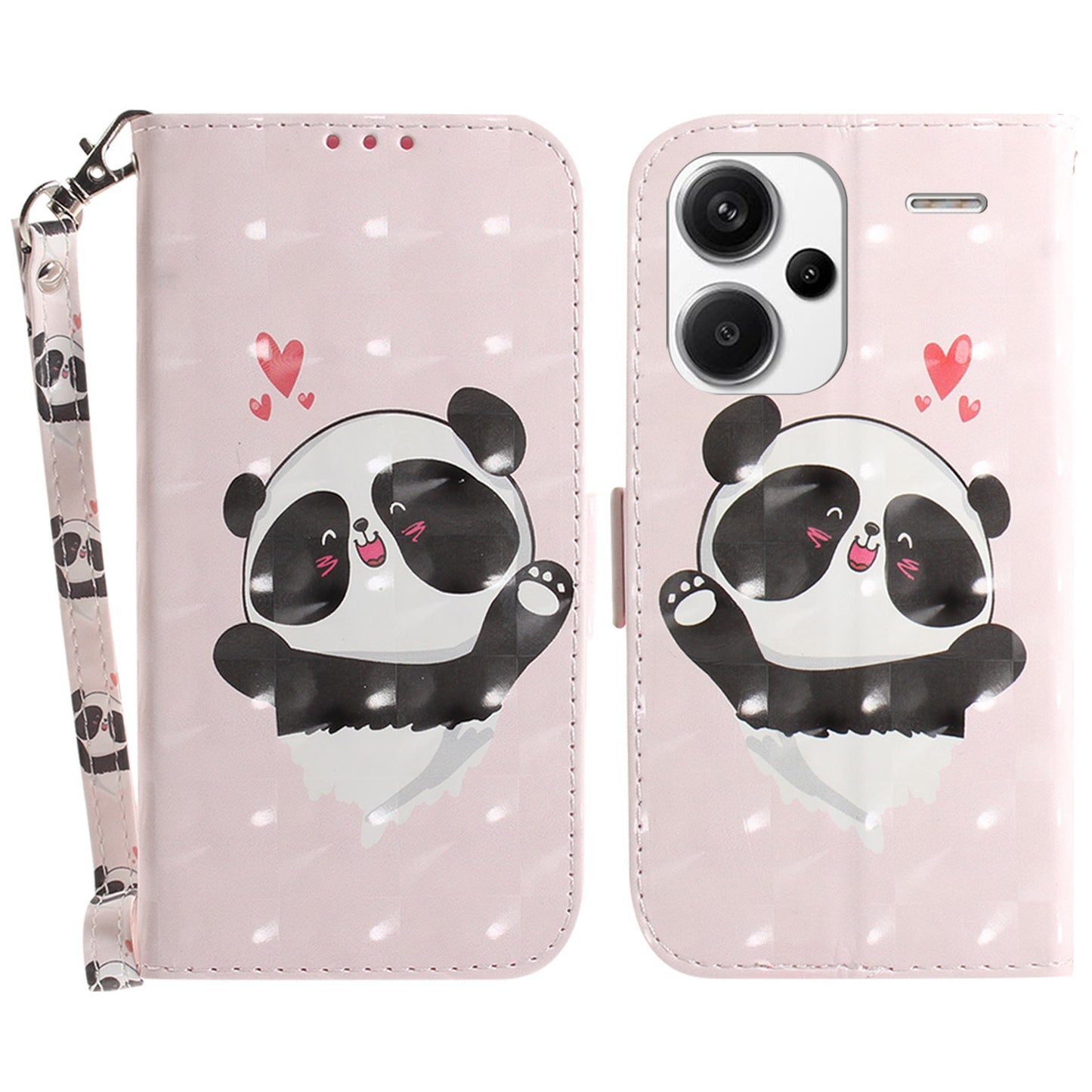 For Xiaomi Redmi Note 13 Pro+ 5G Case 3D Pattern Leather Wallet Phone Cover Handbag - Love Heart Panda