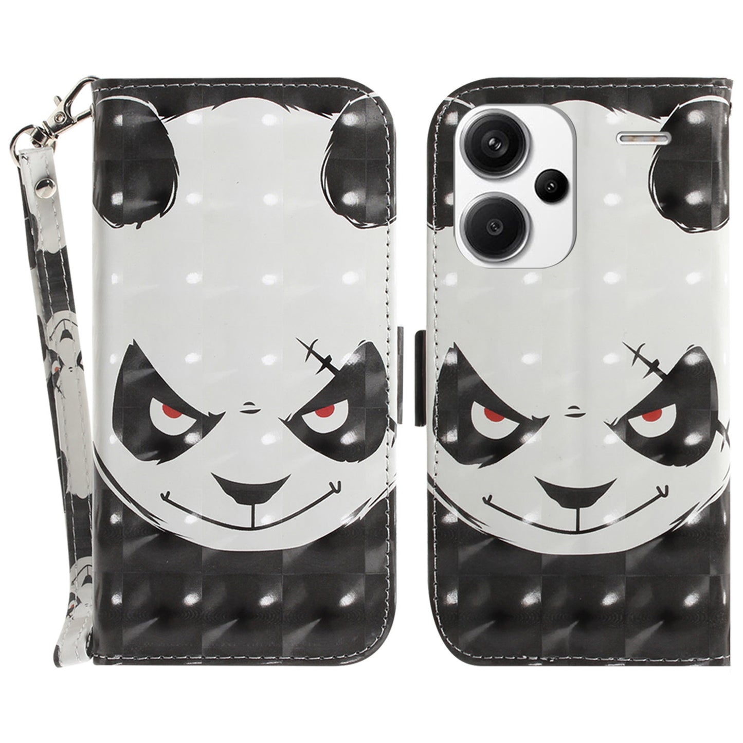 For Xiaomi Redmi Note 13 Pro+ 5G Case 3D Pattern Leather Wallet Phone Cover Handbag - Angry Panda