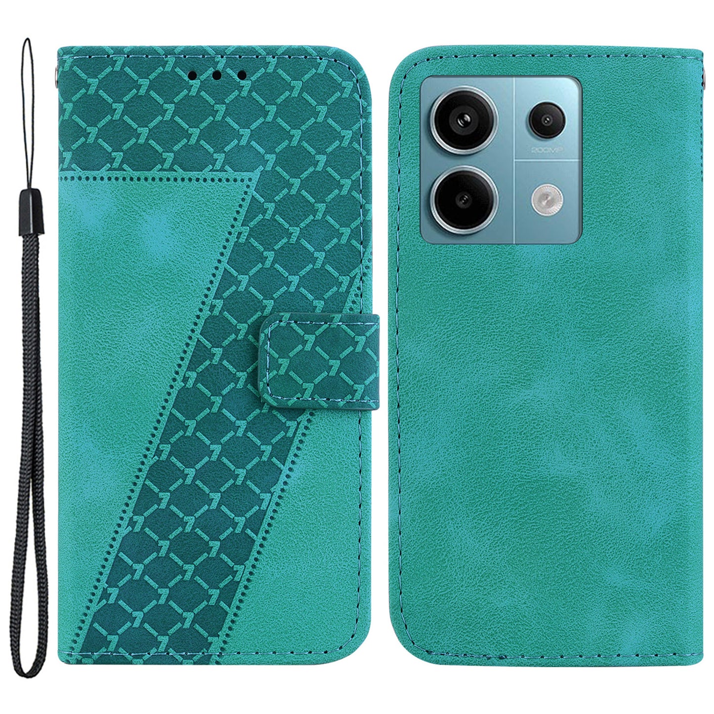 For Xiaomi Redmi Note 13 Pro 5G / Poco X6 5G Stand Card Slots Case 7-Shape Pattern PU Leather Phone Cover - Green