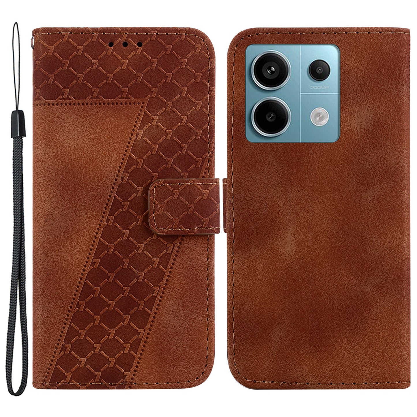 For Xiaomi Redmi Note 13 Pro 5G / Poco X6 5G Stand Card Slots Case 7-Shape Pattern PU Leather Phone Cover - Brown