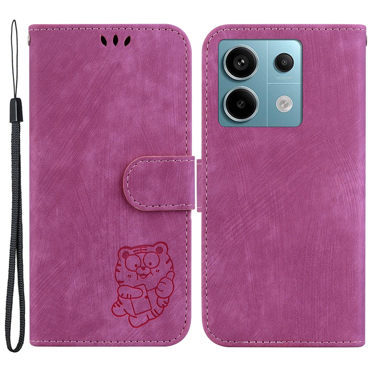 For Xiaomi Redmi Note 13 Pro 5G / Poco X6 5G PU Leather Flip Cover Wallet Stand Tiger Pattern Phone Case - Rose