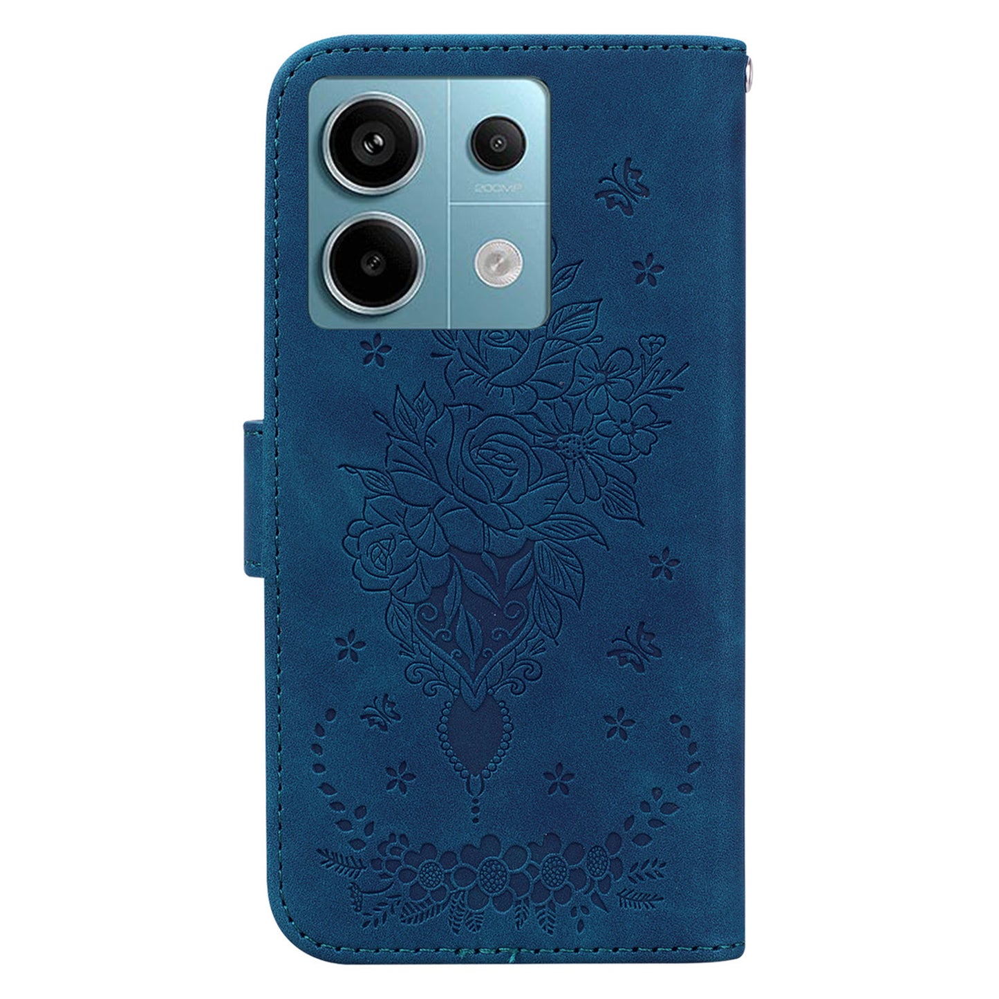 For Xiaomi Redmi Note 13 Pro 5G / Poco X6 5G Case Imprinted Rose Butterfly Phone Stand Cover - Blue