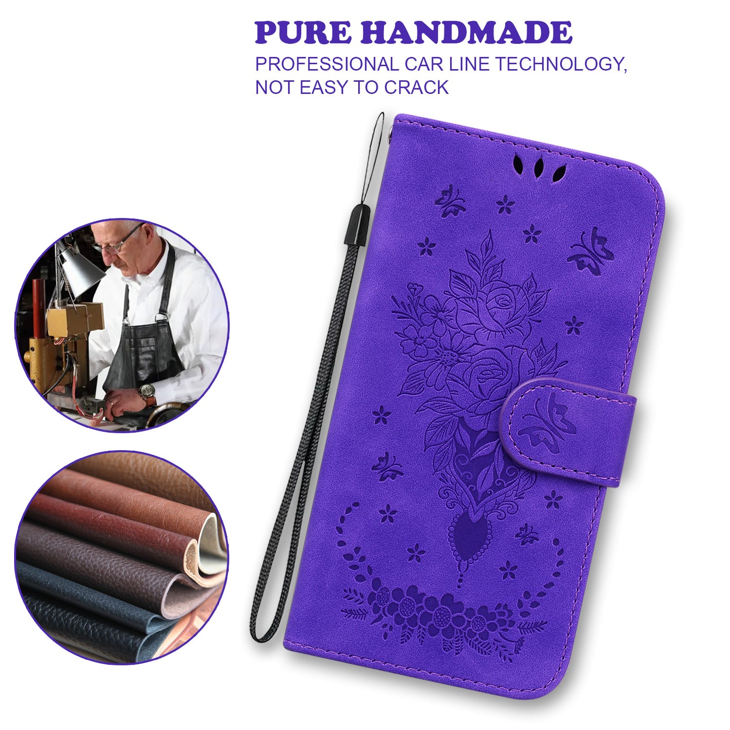 For Xiaomi Redmi Note 13 Pro 5G / Poco X6 5G Case Imprinted Rose Butterfly Phone Stand Cover - Purple