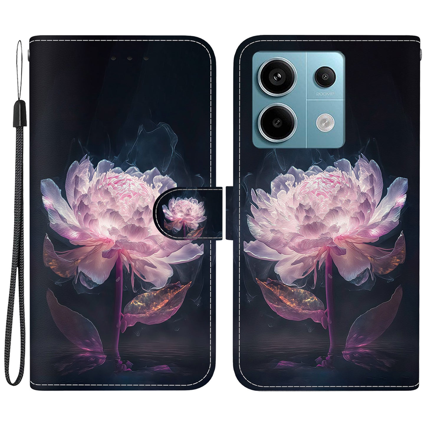 For Xiaomi Redmi Note 13 Pro 5G / Poco X6 5G Wallet Case Phone Leather Cover Pattern Printing - Purple Peony