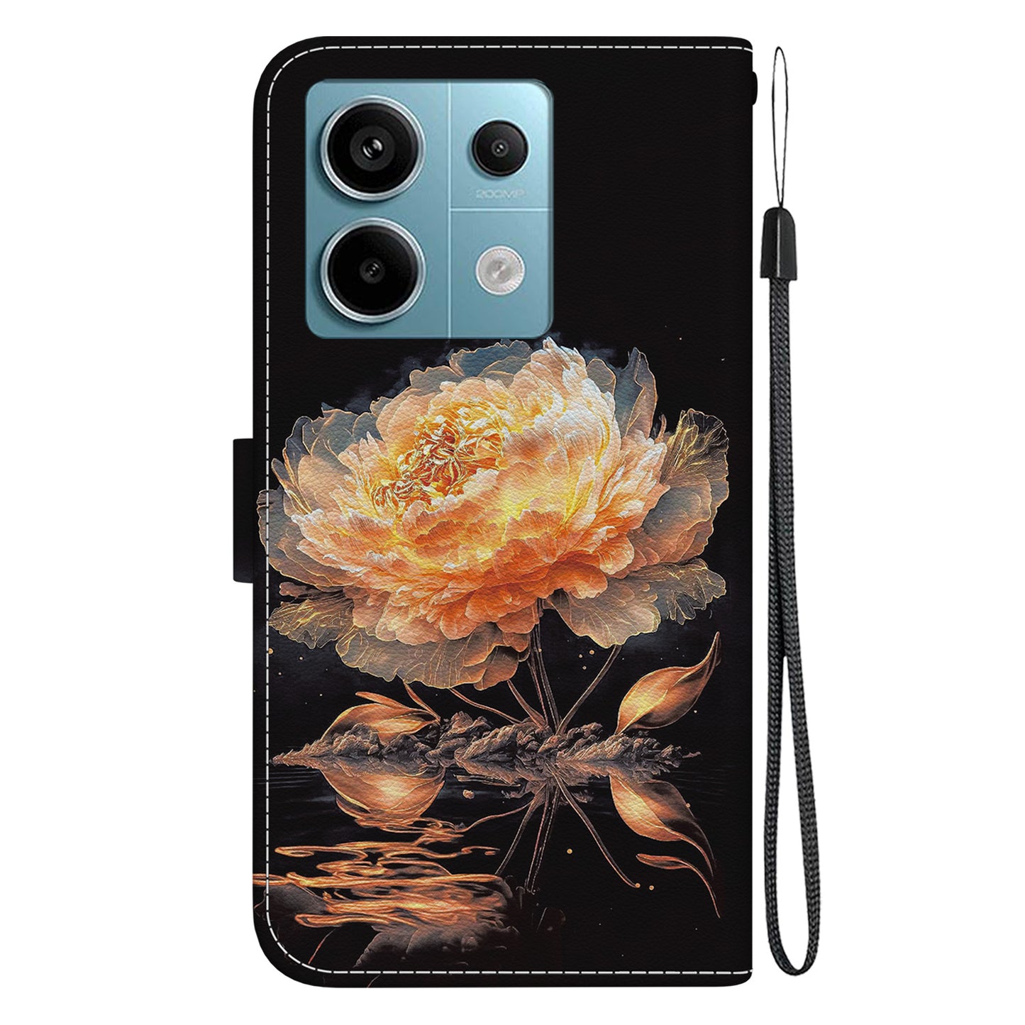 For Xiaomi Redmi Note 13 Pro 5G / Poco X6 5G Wallet Case Phone Leather Cover Pattern Printing - Gold Peony