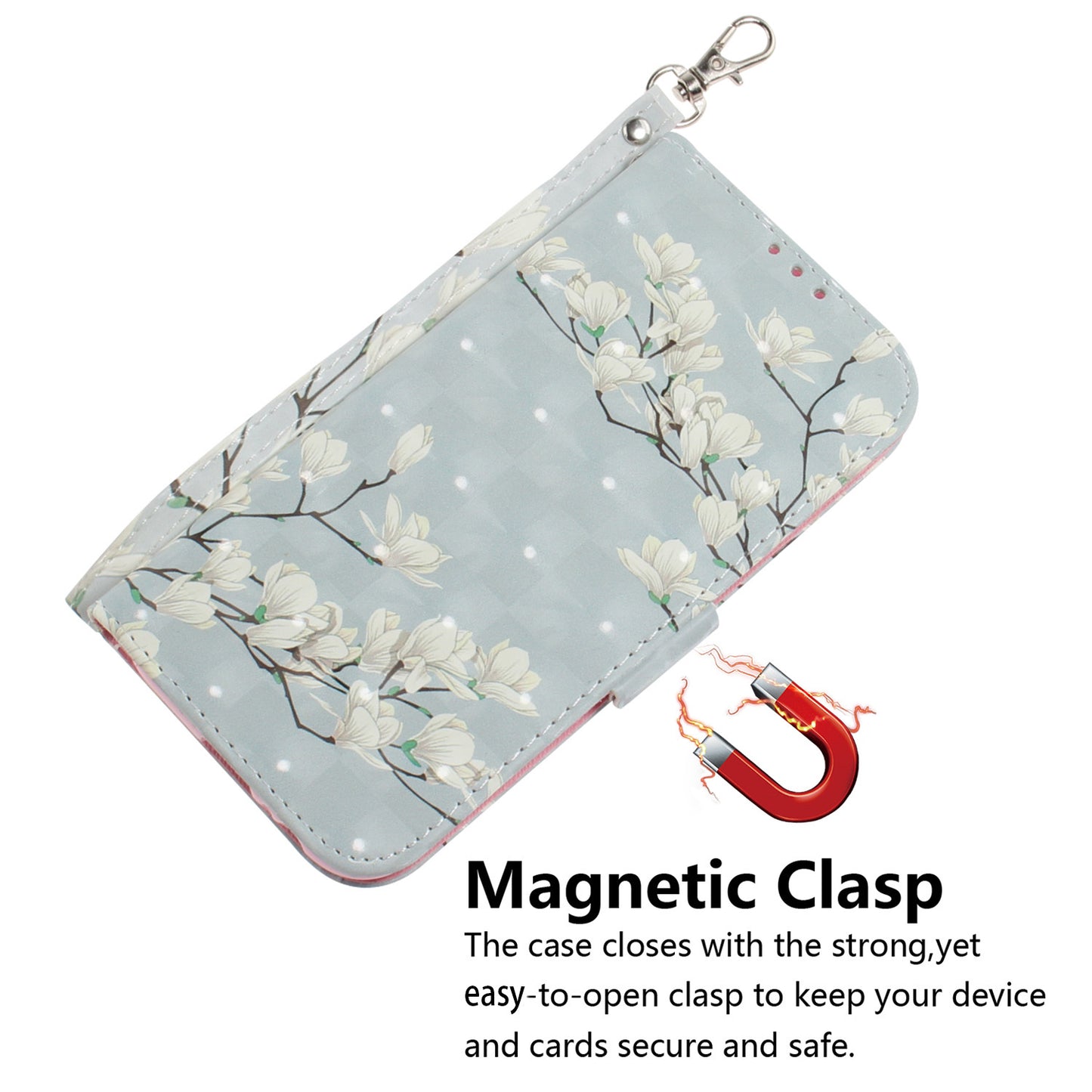 For Xiaomi Redmi Note 13 Pro 5G / Poco X6 5G Wallet Case 3D Pattern Print Leather Cover with Strap - Magnolia