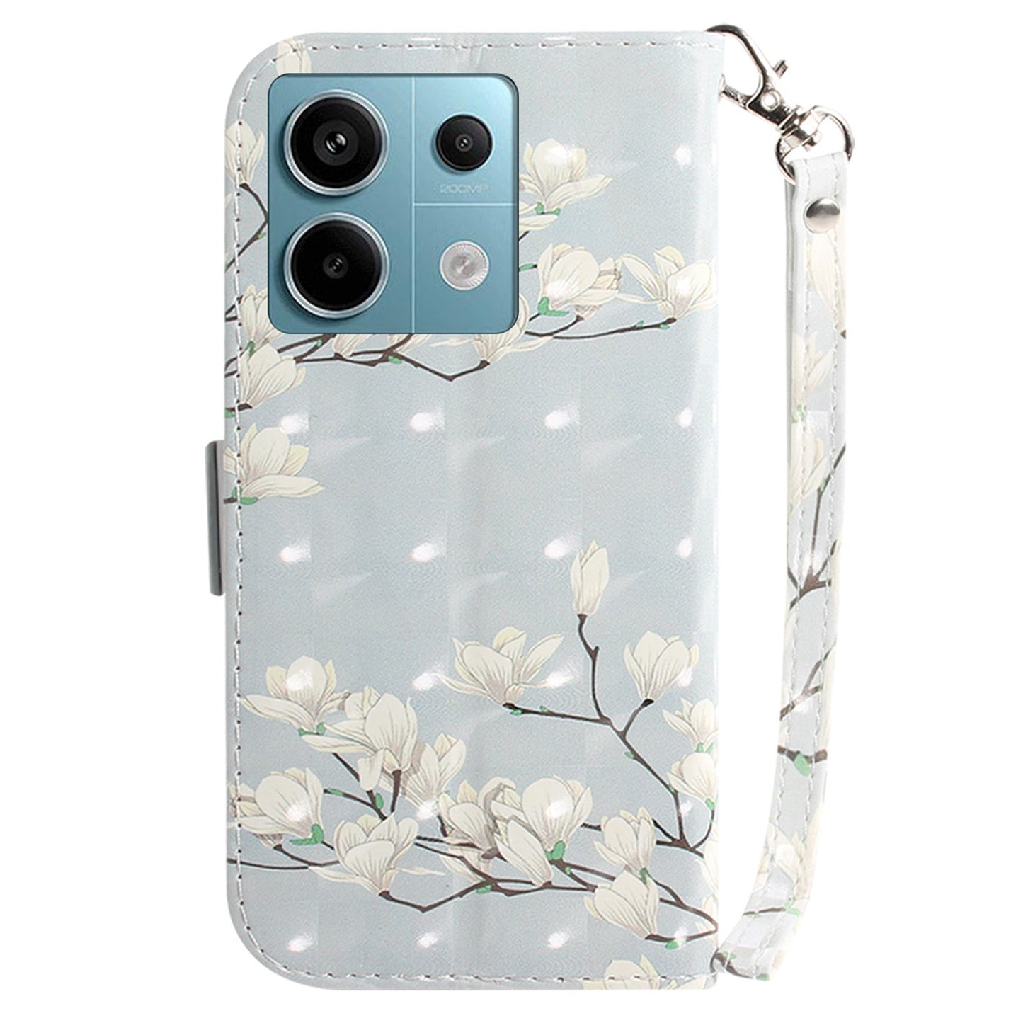 For Xiaomi Redmi Note 13 Pro 5G / Poco X6 5G Wallet Case 3D Pattern Print Leather Cover with Strap - Magnolia