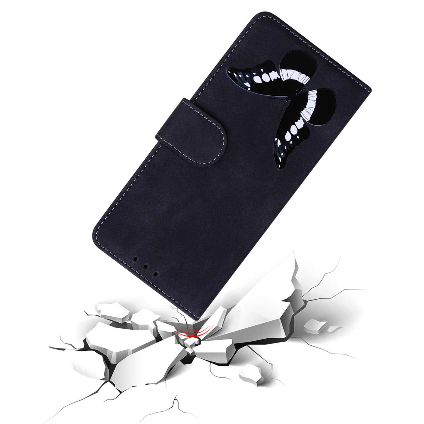 For Xiaomi Redmi Note 13 Pro 5G / Poco X6 5G Case Butterfly Pattern Leather Wallet Cover - Black