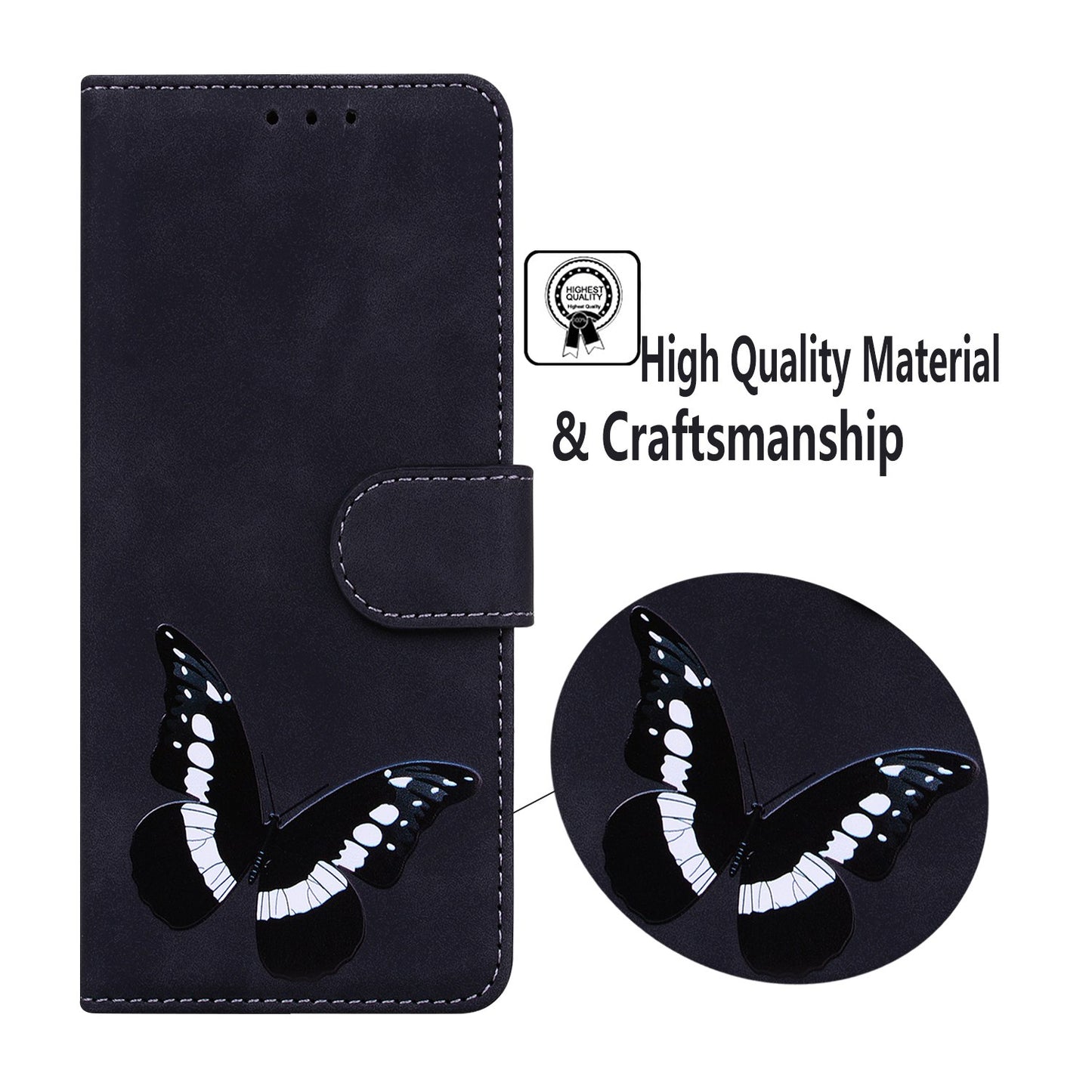 For Xiaomi Redmi Note 13 Pro 5G / Poco X6 5G Case Butterfly Pattern Leather Wallet Cover - Black