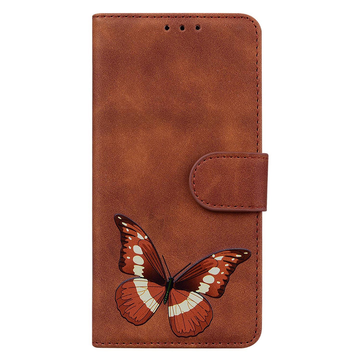 For Xiaomi Redmi Note 13 Pro 5G / Poco X6 5G Case Butterfly Pattern Leather Wallet Cover - Brown