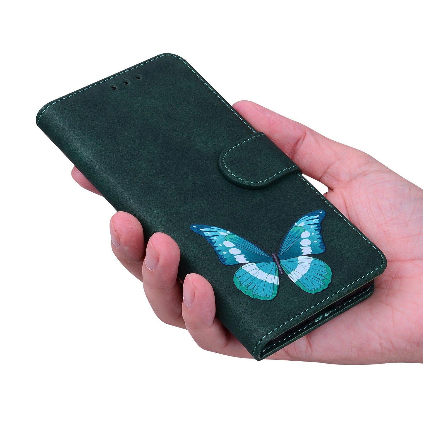 For Xiaomi Redmi Note 13 Pro 5G / Poco X6 5G Case Butterfly Pattern Leather Wallet Cover - Green