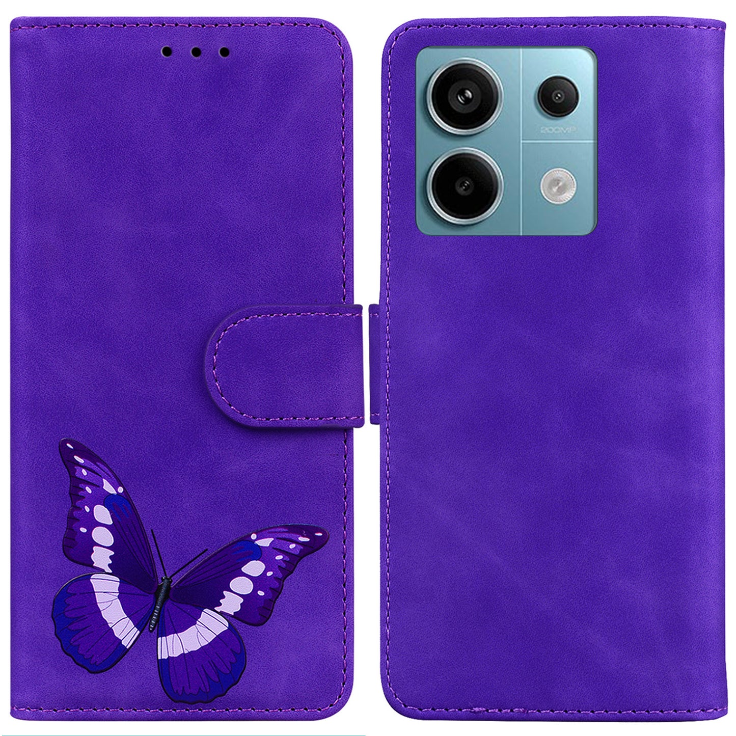 For Xiaomi Redmi Note 13 Pro 5G / Poco X6 5G Case Butterfly Pattern Leather Wallet Cover - Purple