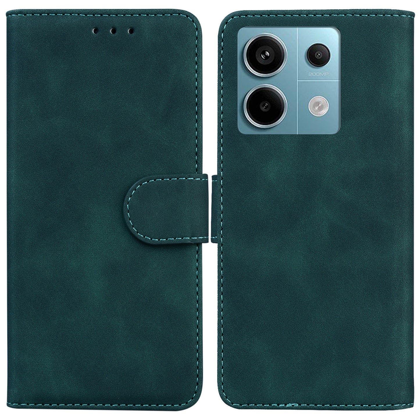 For Xiaomi Redmi Note 13 Pro 5G / Poco X6 5G Case Wallet Stand Solid Color Leather Phone Cover - Green