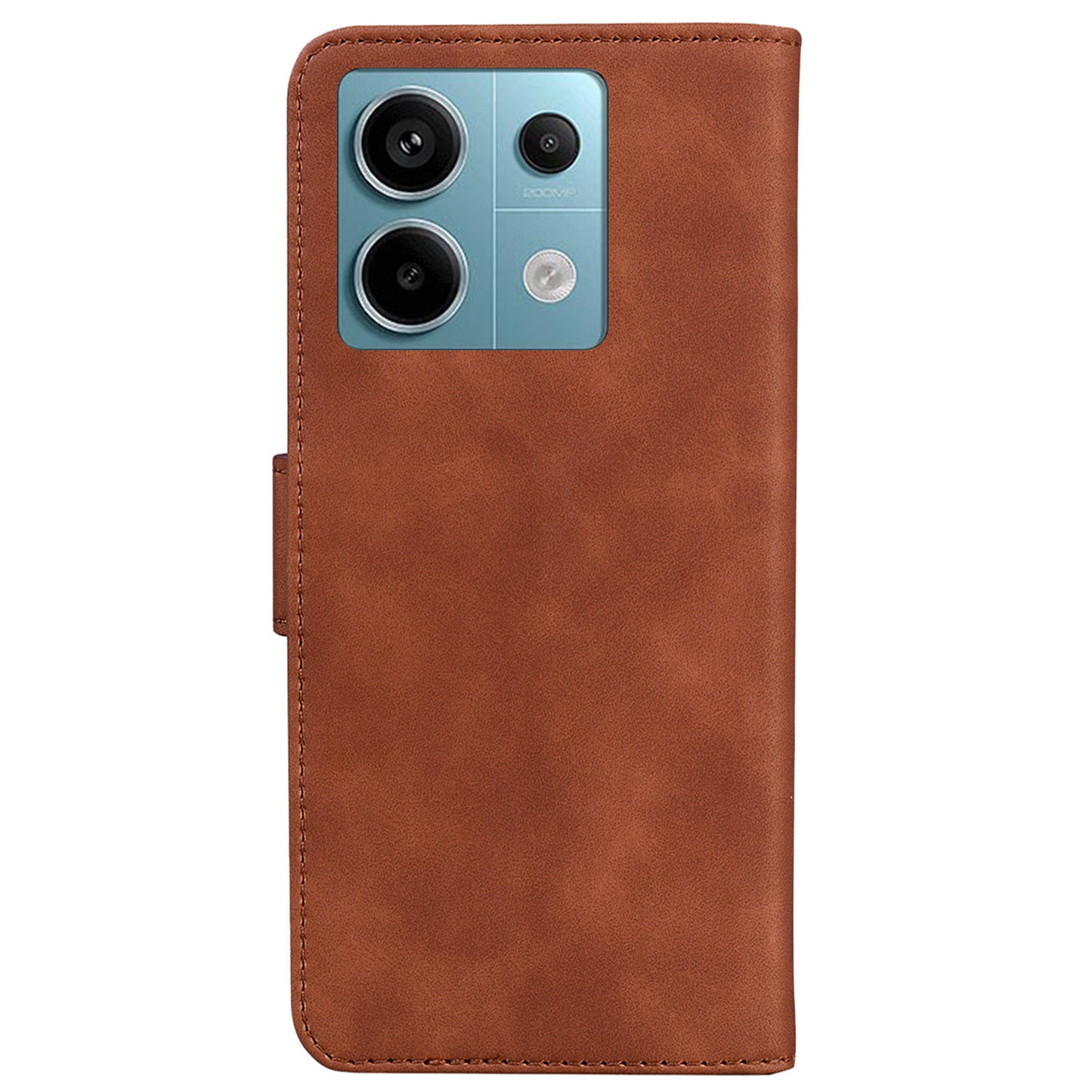 For Xiaomi Redmi Note 13 Pro 5G / Poco X6 5G Case Wallet Stand Solid Color Leather Phone Cover - Brown