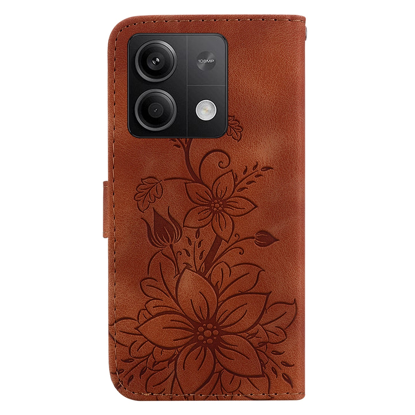 For Xiaomi Redmi Note 13 5G / Note 13 5G (China) Flower Leather Case Wallet Cover - Brown