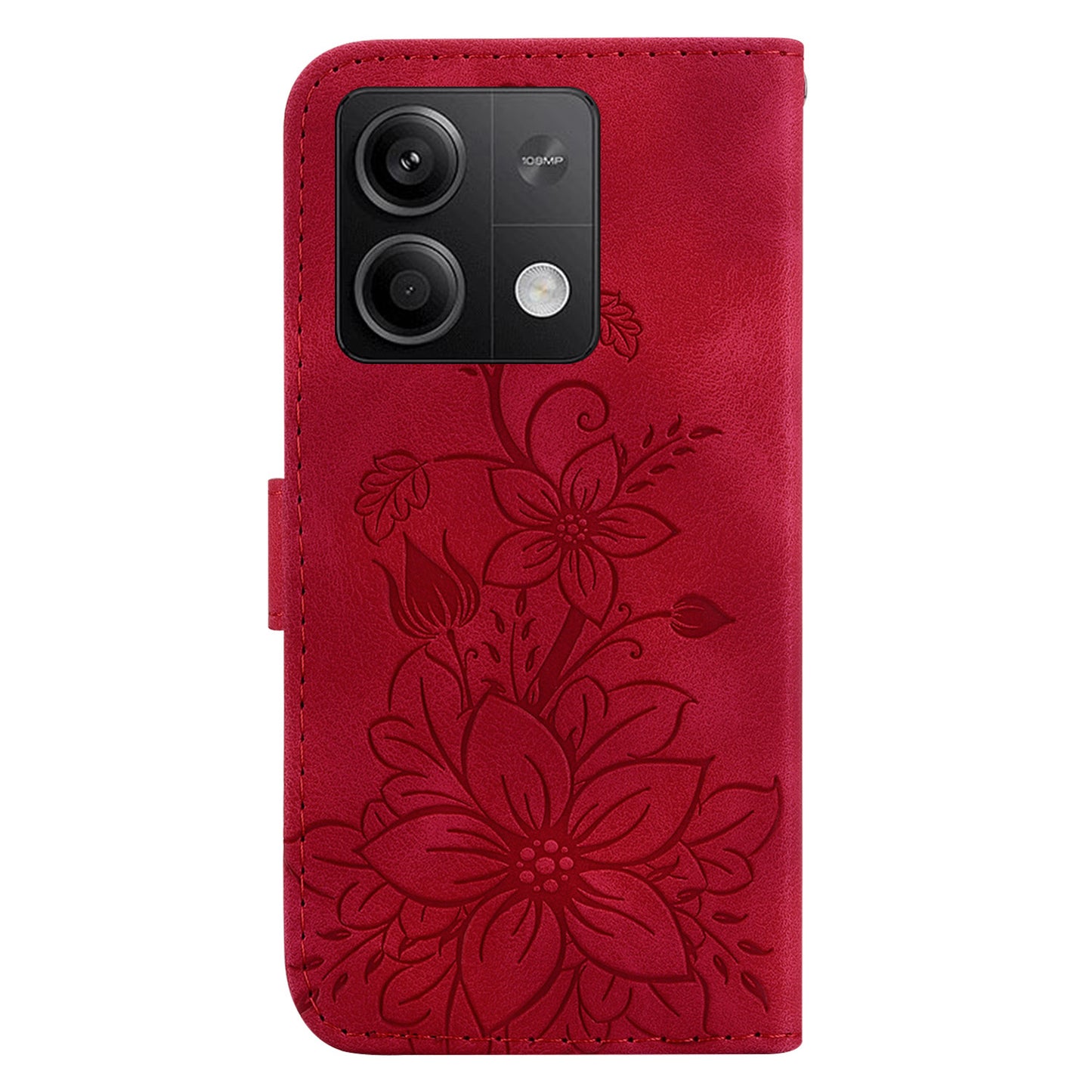 For Xiaomi Redmi Note 13 5G / Note 13 5G (China) Flower Leather Case Wallet Cover - Red