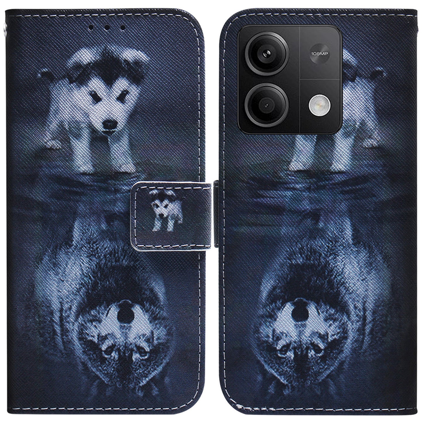 For Xiaomi Redmi Note 13 5G / Note 13 5G (China) Phone Case Wallet Cover with Pattern Print - Dog and Wolf