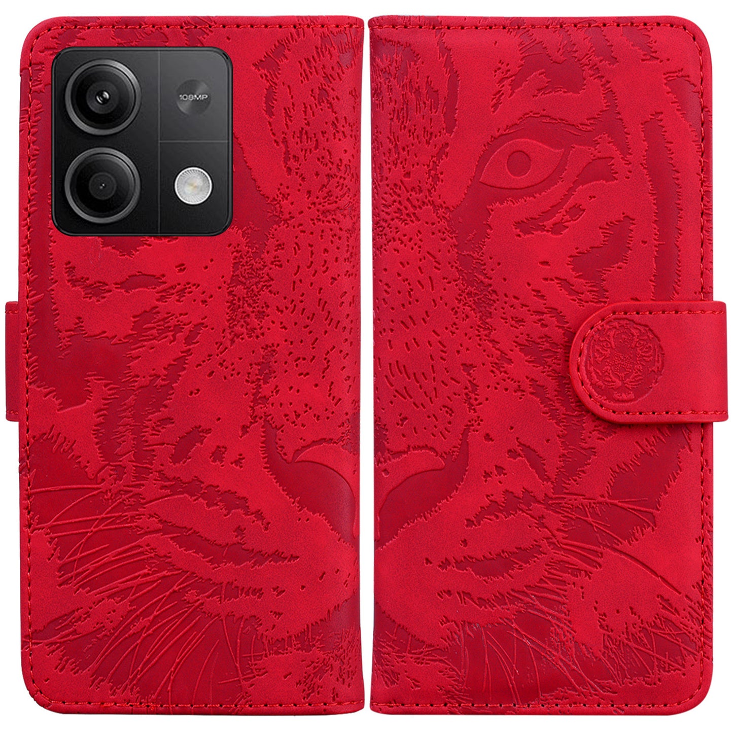 For Xiaomi Redmi Note 13 5G / Note 13 5G (China) Leather Wallet Case Tiger Pattern Cover - Red