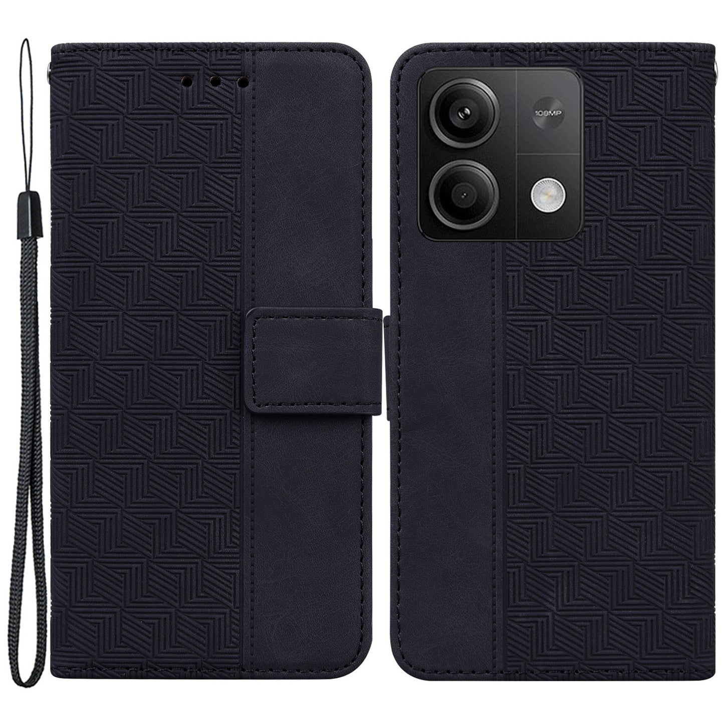 For Xiaomi Redmi Note 13 5G / Note 13 5G (China) Case Geometry Pattern Leather Cover Wallet - Black