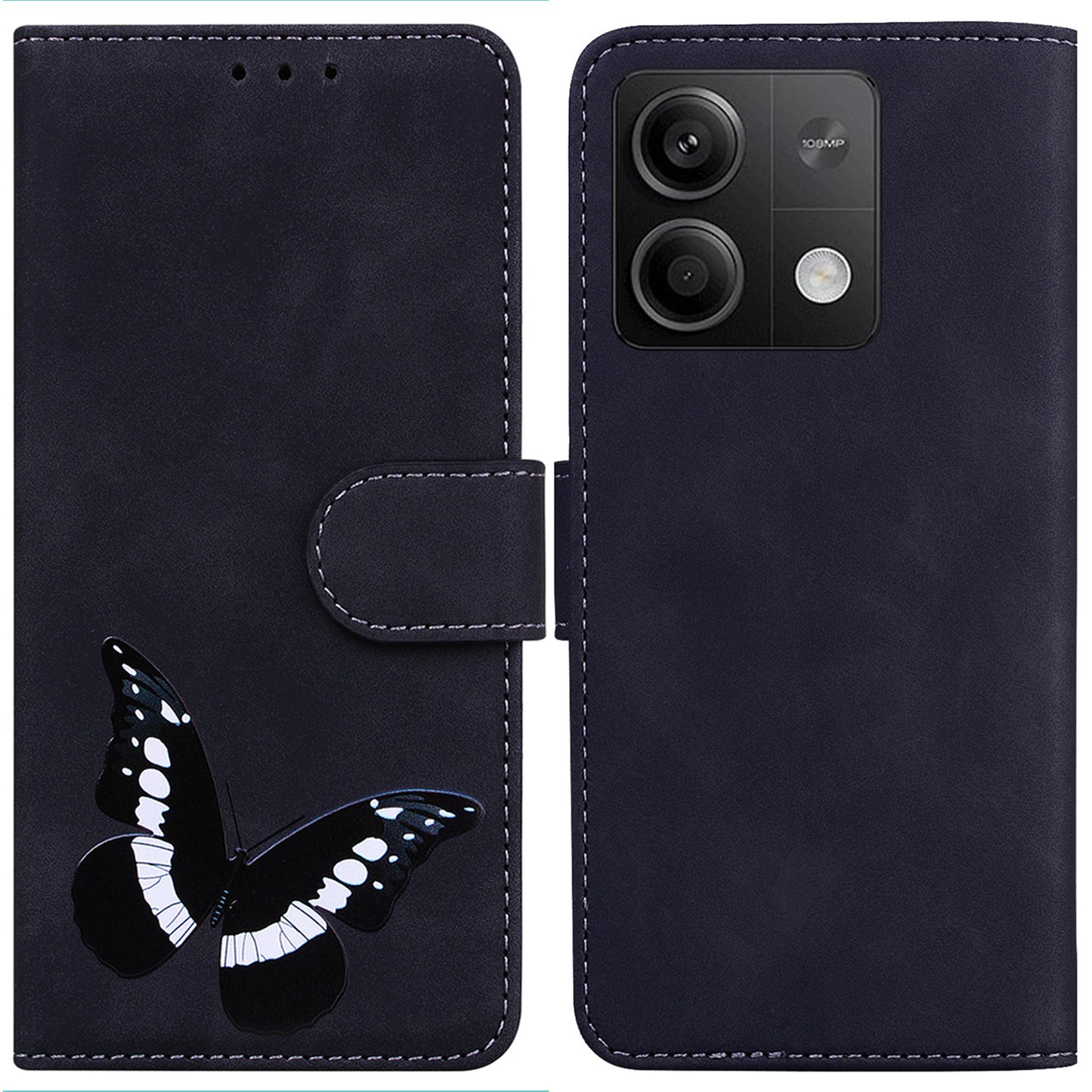 For Xiaomi Redmi Note 13 5G / Note 13 5G (China) Leather Case Wallet Cover Butterfly Pattern - Black