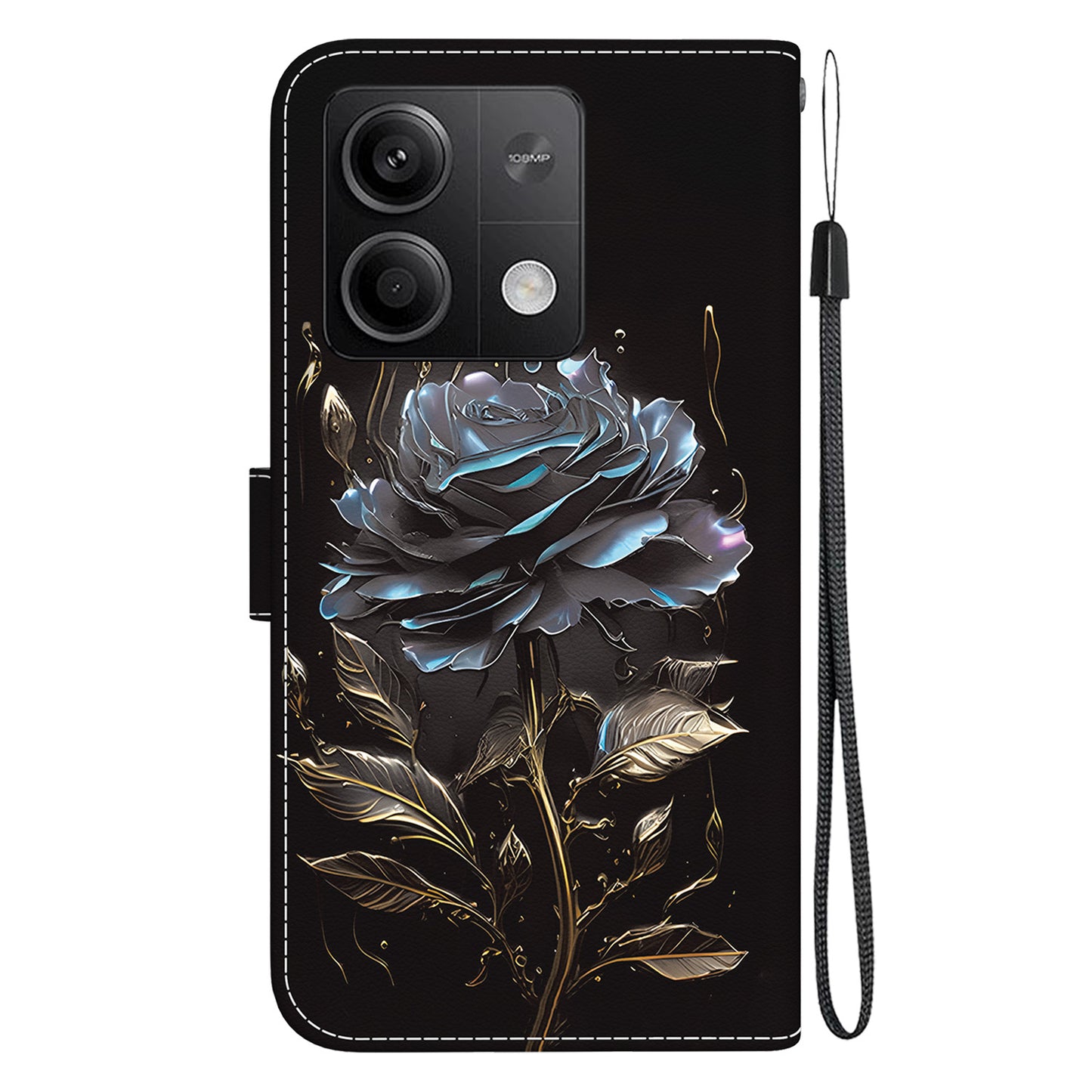 For Xiaomi Redmi Note 13 5G (China) / Note 13 5G Leather Case Pattern Printing Wallet Cover - Black Rose