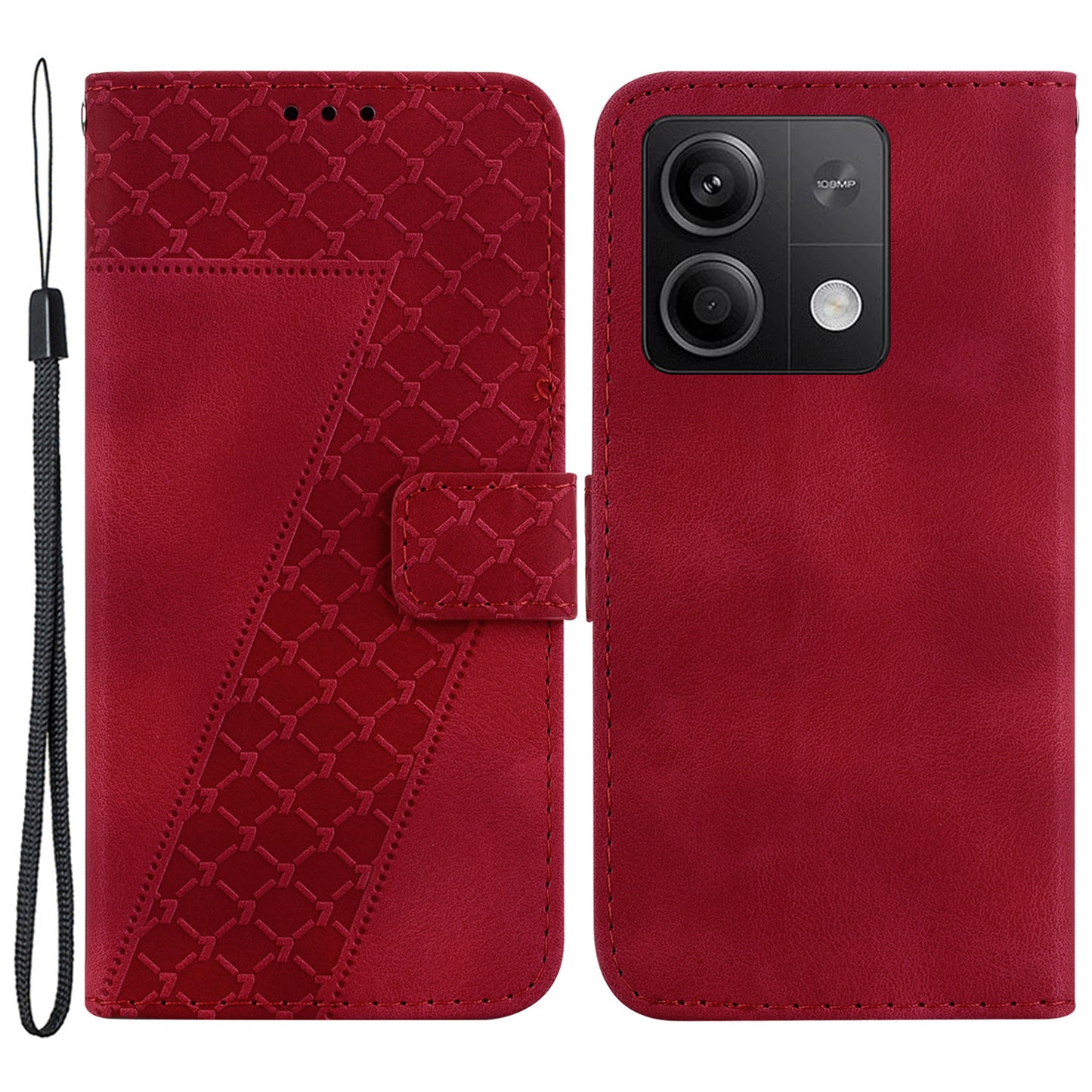 For Xiaomi Redmi Note 13 5G / Note 13 5G (China) Case Stand Wallet Leather Cover 7-Shape Pattern - Red