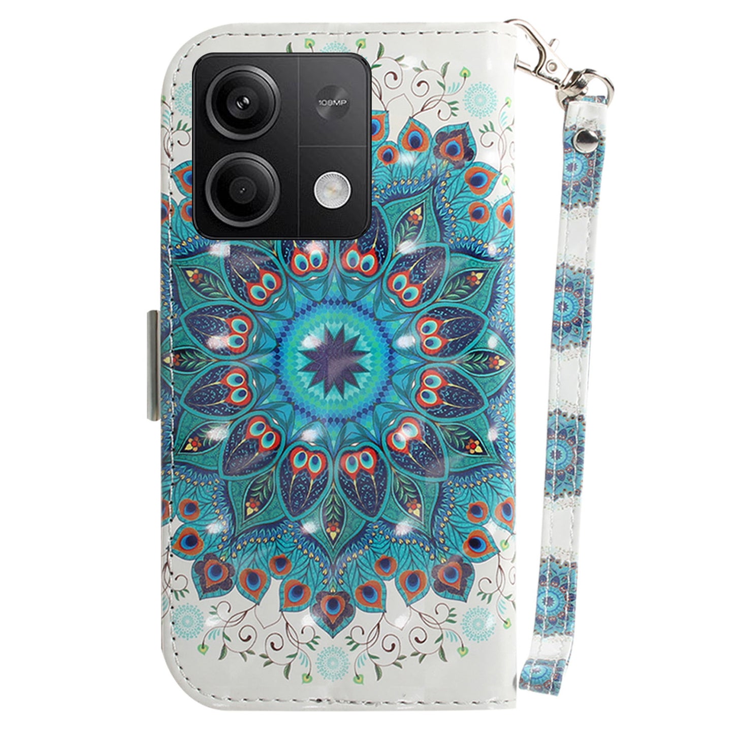 For Xiaomi Redmi Note 13 5G / Note 13 5G (China) Case 3D Pattern Print Leather Cover with Strap - Peacock Wreath