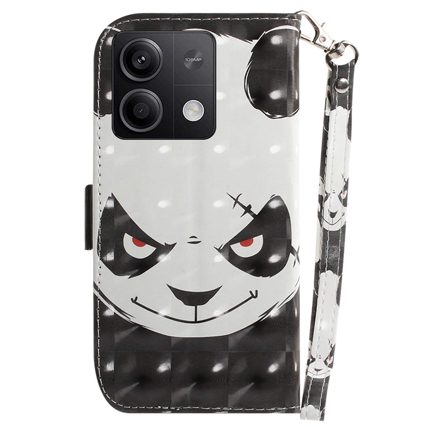 For Xiaomi Redmi Note 13 5G / Note 13 5G (China) Case 3D Pattern Print Leather Cover with Strap - Angry Panda