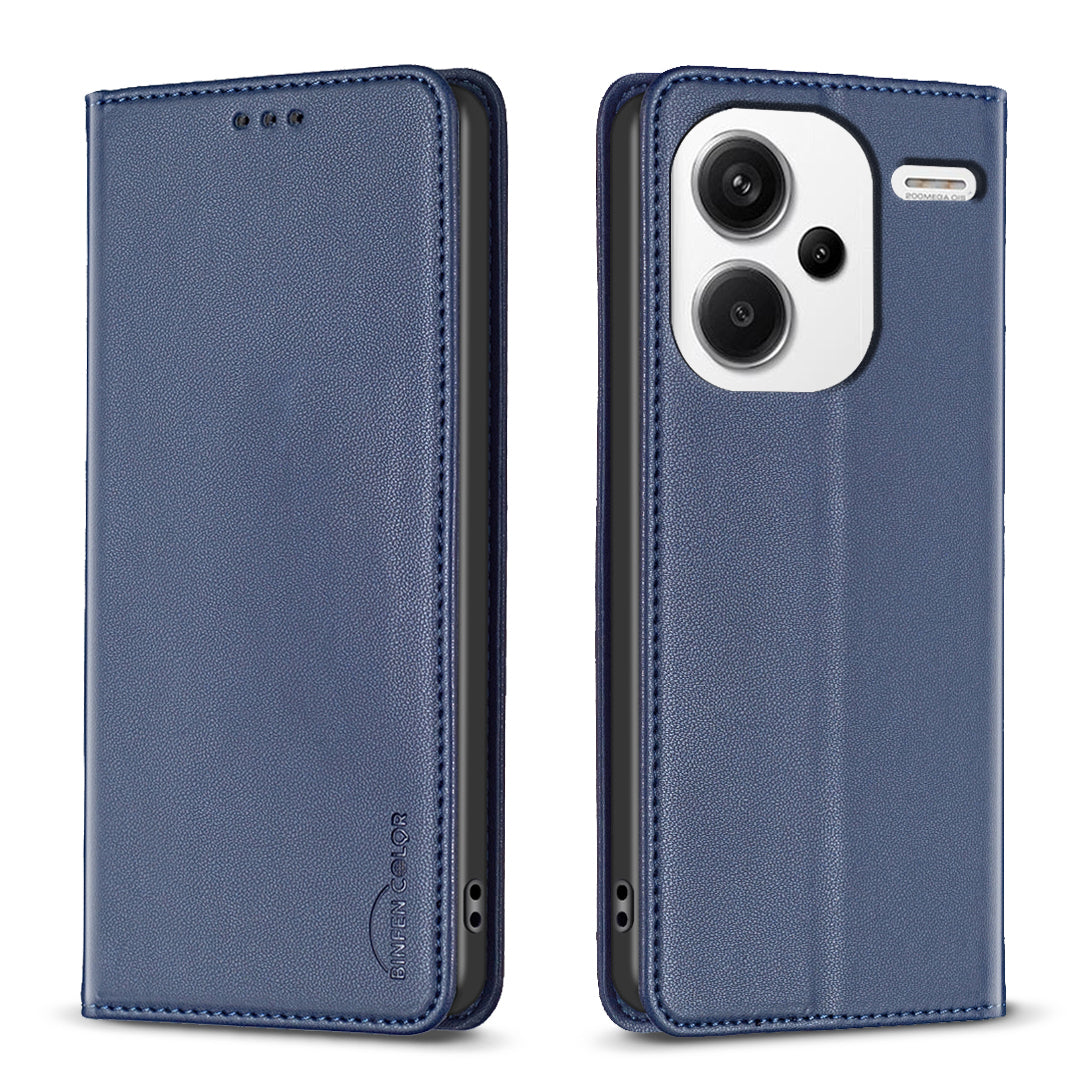 BINFEN COLOR BF18 For Xiaomi Redmi Note 13 Pro+ 5G Leather Phone Case Cover with Card Holder Stand - Blue