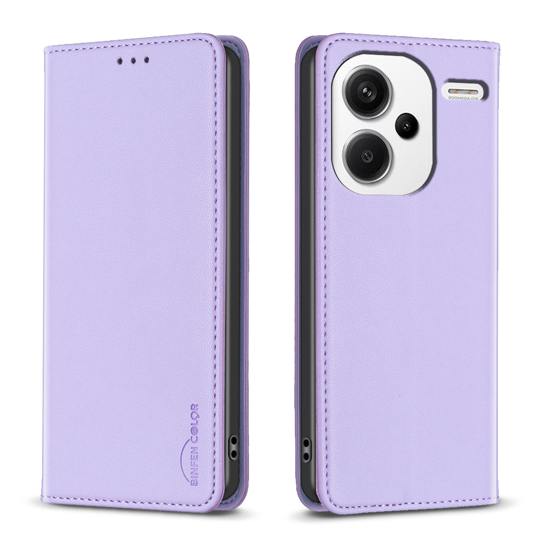 BINFEN COLOR BF18 For Xiaomi Redmi Note 13 Pro+ 5G Leather Phone Case Cover with Card Holder Stand - Purple
