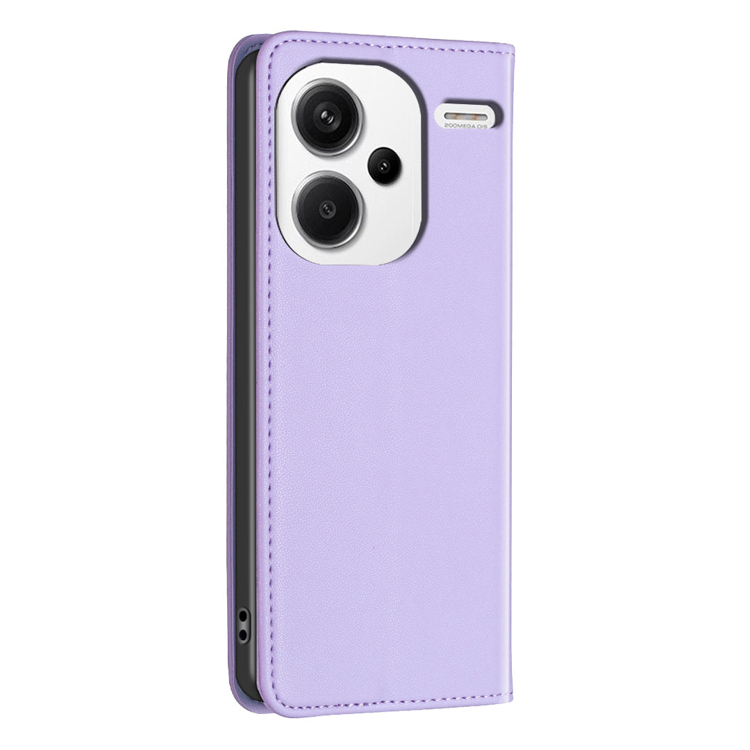 BINFEN COLOR BF18 For Xiaomi Redmi Note 13 Pro+ 5G Leather Phone Case Cover with Card Holder Stand - Purple