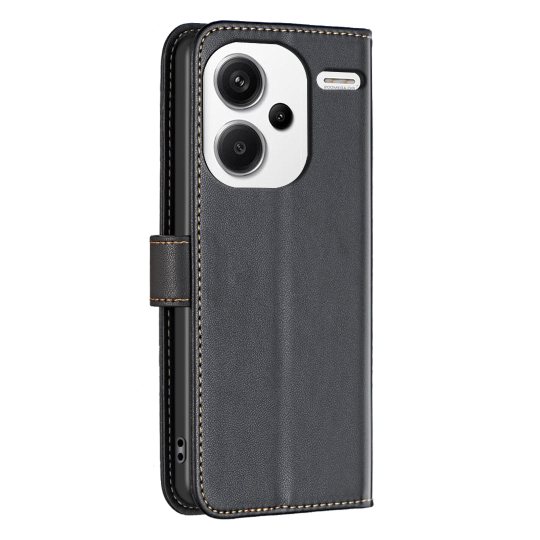 BINFEN COLOR BF17 For Xiaomi Redmi Note 13 Pro+ 5G Case PU Leather Wallet Cover - Black