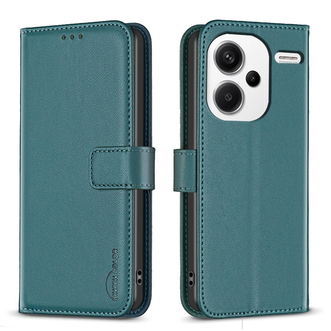 BINFEN COLOR BF17 For Xiaomi Redmi Note 13 Pro+ 5G Case PU Leather Wallet Cover - Green