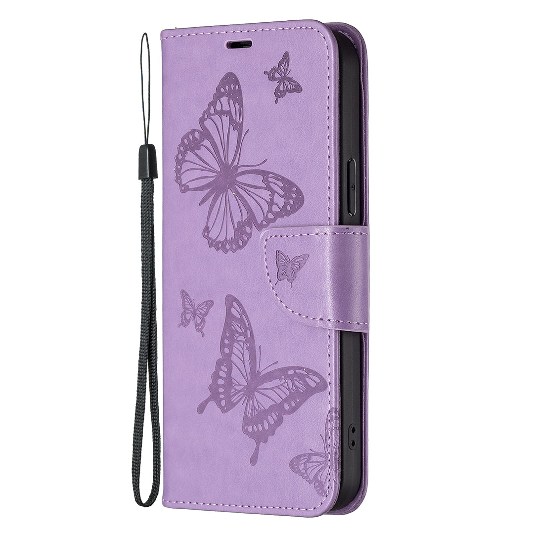 For Xiaomi Redmi Note 13 Pro+ 5G Leather Case with Wallet Stand Butterfly Imprinted - Purple