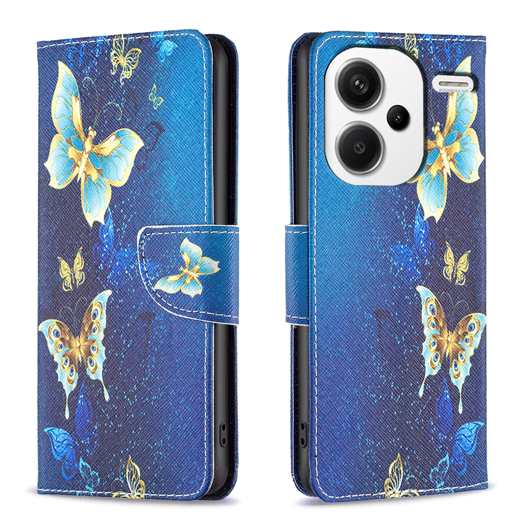 For Xiaomi Redmi Note 13 Pro+ 5G Case Wallet Leather Cover Pattern Printing - Golden Butterflies