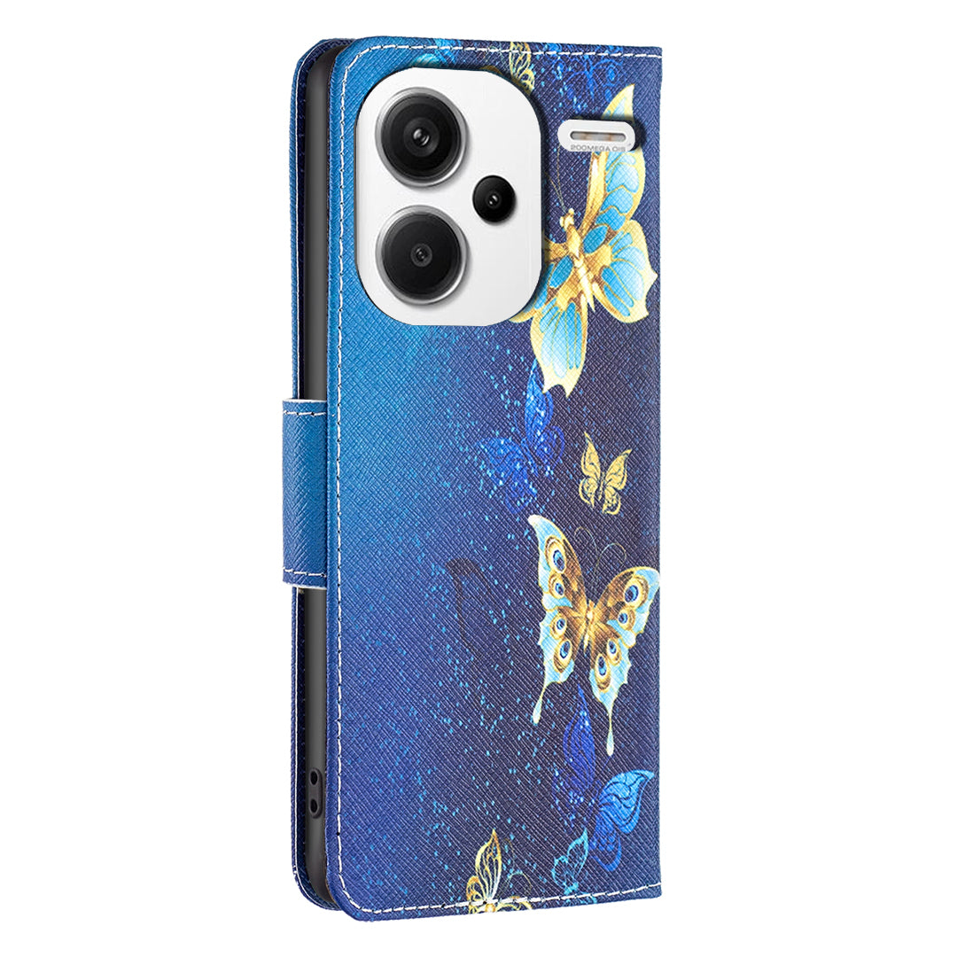 For Xiaomi Redmi Note 13 Pro+ 5G Case Wallet Leather Cover Pattern Printing - Golden Butterflies